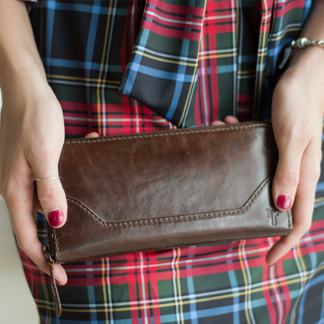 Frye Melissa Zip Wallet in Dark Brown