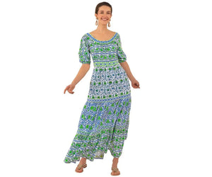 Gretchen Scott All Dolled Up Maxi Dress in East India Blue and Kelly Green