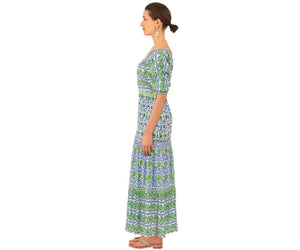 Gretchen Scott All Dolled Up Maxi Dress in East India Blue and Kelly Green